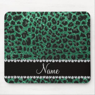Anpassat namn mynta grönt glitter leopard musmatta