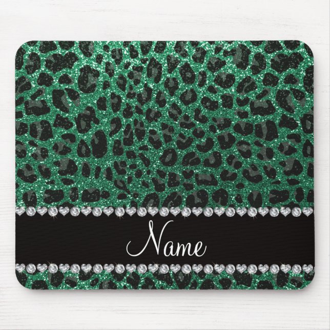 Anpassat namn mynta grönt glitter leopard musmatta (Framsidan)