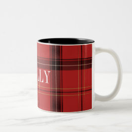 Anpassat namn Mysiga rött plagts/Tartan Helgdag Mu Två-Tonad Mugg