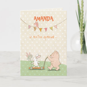 Anpassat namn Nanny Tack Bear och Bunny Kort