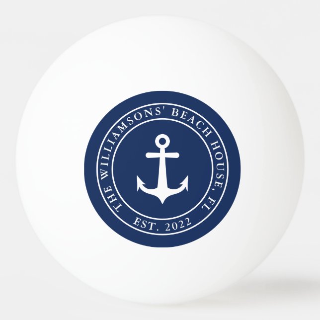 Anpassat namn Nautical Navy Blue White Anchor Pingisboll (Framsidan)