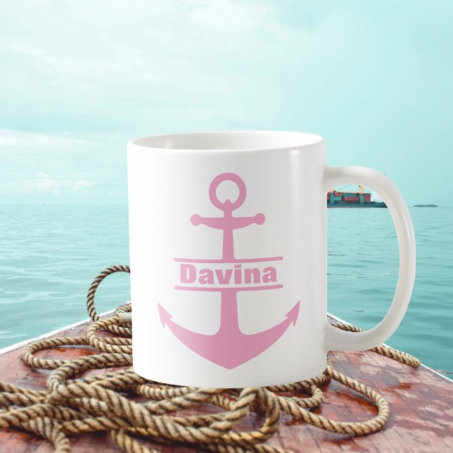 Anpassat namn Nautical Rosa Anchor Mugg (Custom Name Nautical Pink Anchor Mug
)