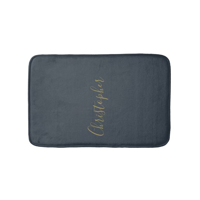 Anpassat namn Navy Blue Gold Script  Minimalistisk Badrumsmatta (Framsidan)