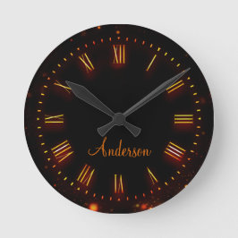 Anpassat namn Neon Black Classic Elegant Roman Rund Klocka