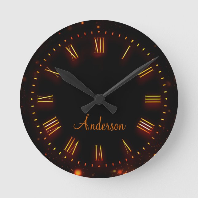 Anpassat namn Neon Black Classic Elegant Roman Rund Klocka (Framsida)