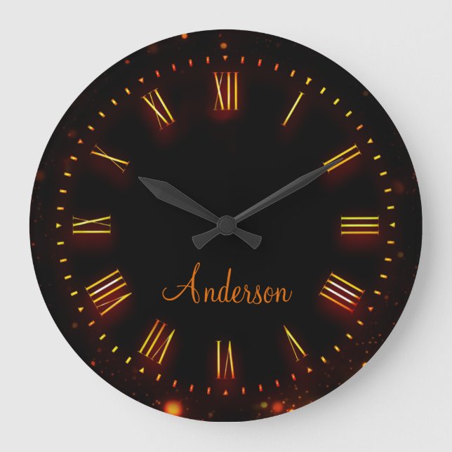 Anpassat namn Neon Black Classic Elegant Roman Rund Klocka (Framsida)