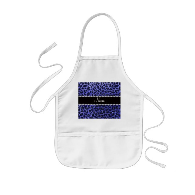 Anpassat namn neon blue glitter leopard print barnförkläde (Framsidan)