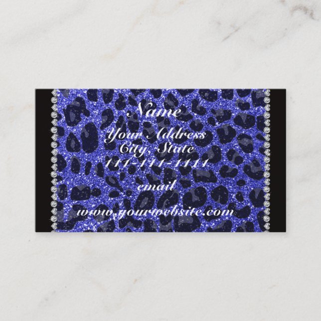 Anpassat namn neon blue glitter leopard print visitkort (Framsida)