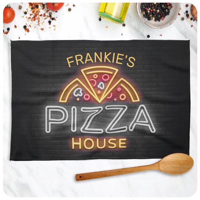 Anpassat namn Neon Italia Pizzeria Pizza House Kökshandduk (Skapare uppladdad)