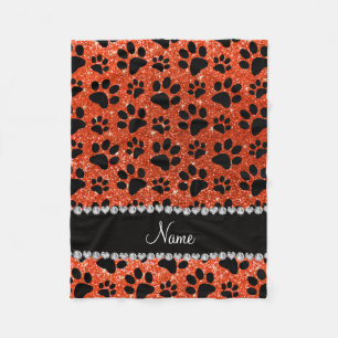 Anpassat namn neon orange glitter svart tassar fleecefilt