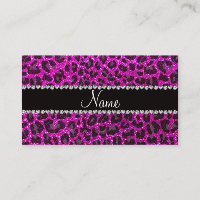 Anpassat namn neon rosa glitter leopard print (Framsida)