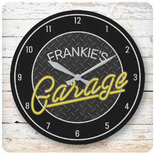 Anpassat namn Neon Se Diamond Plate Garage Verktyg Stor Klocka