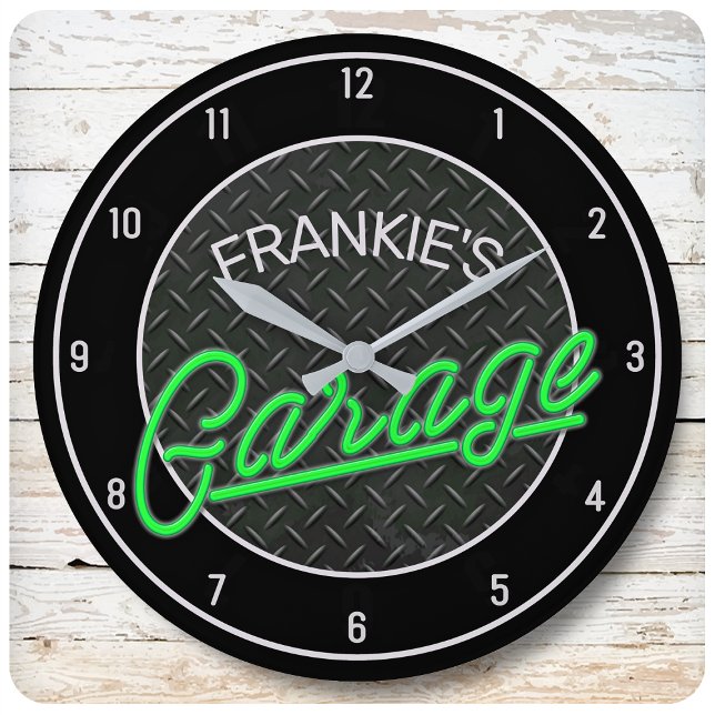 Anpassat namn Neon Se Diamond Plate Garage Verktyg Stor Klocka (Skapare uppladdad)