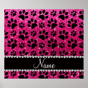 Anpassat namn neon shock rosa glitter Black tass Poster