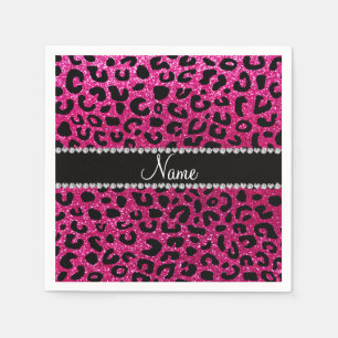 Anpassat namn neon shock rosa glitter cheetah-utsk pappersservett