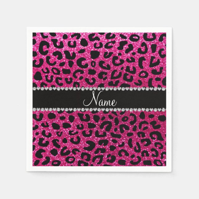 Anpassat namn neon shock rosa glitter cheetah-utsk pappersservett (Framsidan)