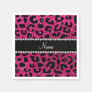 Anpassat namn neon shock rosa glitter cheetah-utsk pappersservett