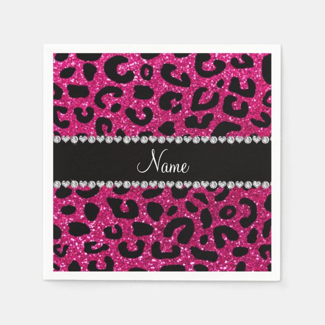 Anpassat namn neon shock rosa glitter cheetah-utsk pappersservett (Framsidan)
