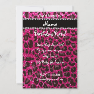 Anpassat namn neon shock rosa glitter leopard inbjudningar