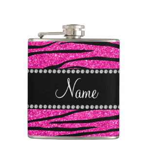 Anpassat namn neon shock rosa glitter zebra rände fickplunta