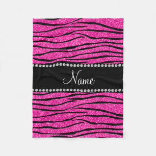 Anpassat namn neon shock rosa glitter zebra rände fleecefilt