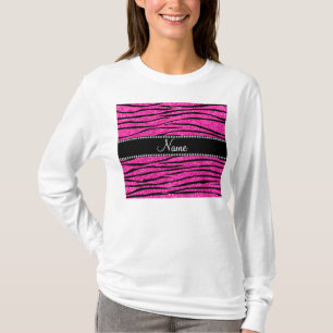 Anpassat namn neon shock rosa glitter zebra rände t-shirt