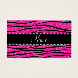 Anpassat namn neon shock rosa glitter zebra rände visitkort