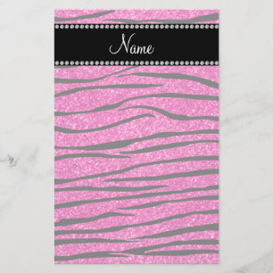 Anpassat namn neon shock rosa glitter zebra ränder brevpapper