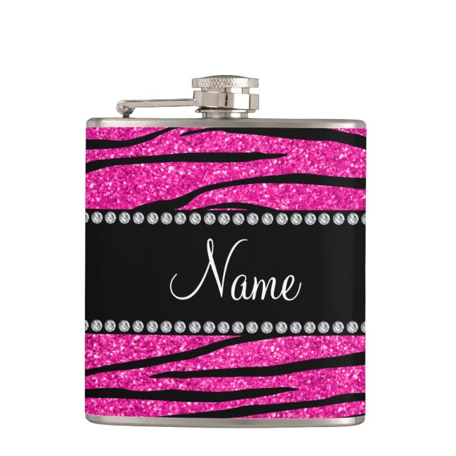 Anpassat namn neon shock rosa glitter zebra ränder fickplunta (Framsidan)