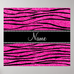 Anpassat namn neon shock rosa glitter zebra ränder poster