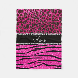 Anpassat namn neon shock rosa zebra ränder leopard fleecefilt