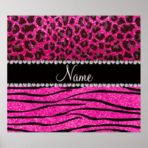 Anpassat namn neon shock rosa zebra ränder leopard poster