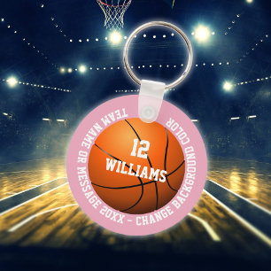 Anpassat namn nummer lag basketboll rosa nyckelring