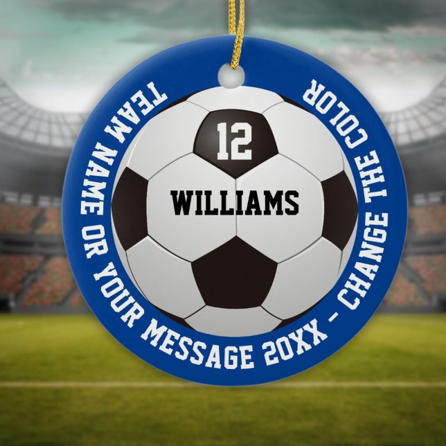 Anpassat namn nummer lag namn fotboll julgransprydnad keramik (Custom Name Number Team Name Soccer Ball Ceramic Ornament)