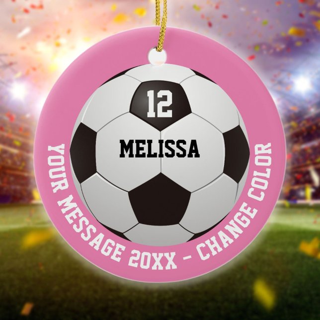 Anpassat Namn Nummer Meddelande Fotboll Julgransprydnad Keramik (Custom Name Number Message Soccer Ball Ceramic Ornament)