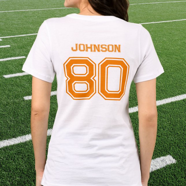 Anpassat namn, nummer, Namn i orange Sports Team T Shirt (Skapare uppladdad)
