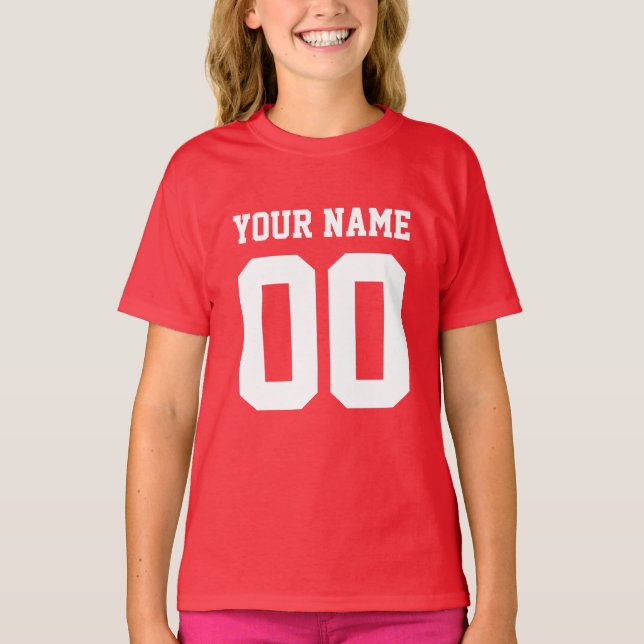Anpassat namn Nummer på flickans fotbollsmatch Jer Tee Shirt (Framsida)