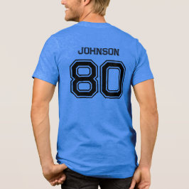 Anpassat namn, nummer, rött team, blått idrottslag t shirt