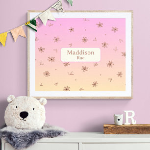 Anpassat Namn Nyckfull Barnkammare Rosa Gul Blommi Poster