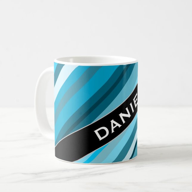 Anpassat namn. Ocean-Inspired Blue/Teal/Aqua Rand Kaffemugg (Framsida vänster)