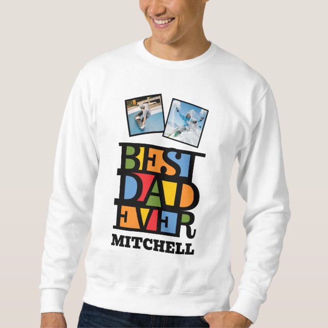 Anpassat namn och 2 foton BÄSTA PAPPA EVER Lång Ärmad Tröja (Framsida)