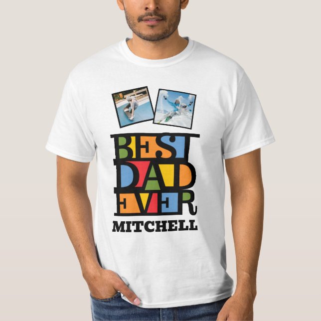 Anpassat namn och 2 foton BÄSTA PAPPA EVER T Shirt (Framsida)