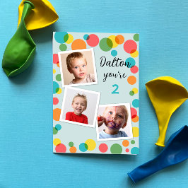 Anpassat namn och ålder Boys Polka Dot Photo Birth Kort
