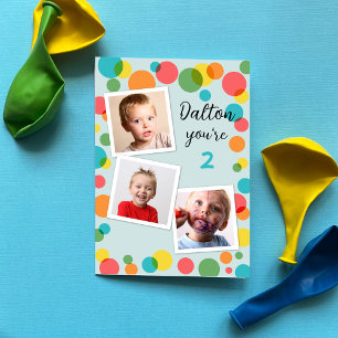 Anpassat namn och ålder Boys Polka Dot Photo Birth Kort