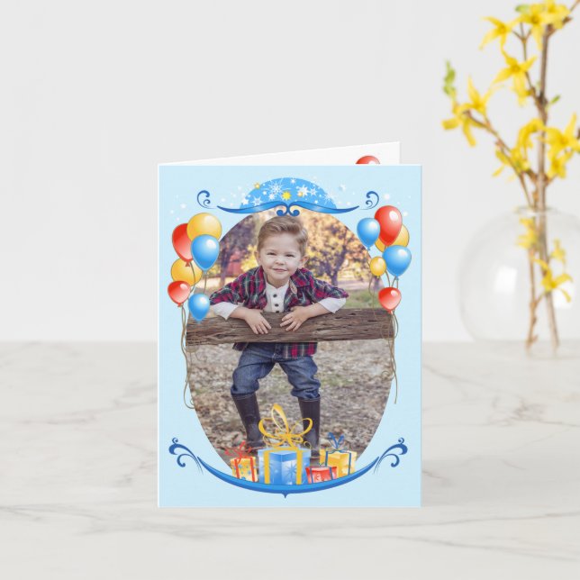 Anpassat namn och åldersfoto för Grattis på födels Kort (Gul blomma)