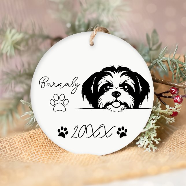 Anpassat namn och år för Shih TZu-Hund Julgransprydnad Keramik (Skapare uppladdad)