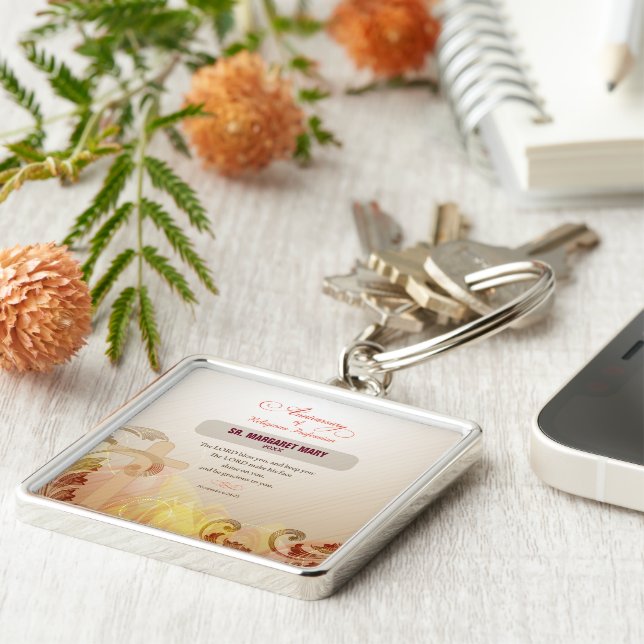 Anpassat namn och årsnummer, 60-årsdag Religiösa Fyrkantig Silverfärgad Nyckelring (Sidan)