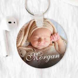 Anpassat namn och Baby Photo Söt Classy-skript Nyckelring