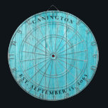 Anpassat namn och Bröllop-datumturkos Darttavla<br><div class="desc">Turquise Wood slats Family Namn Bröllop Date Dartboard.</div>
