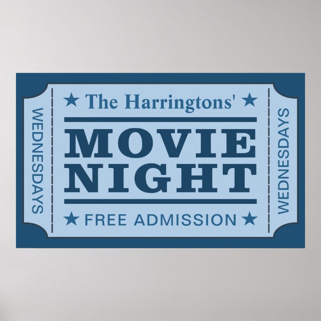 Anpassat namn och dag "Movie Biljett" poster (Framsidan)